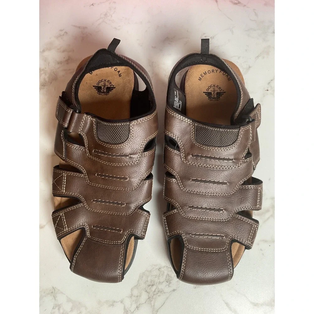 Dockers Fisherman Sandals Mens 13W Brown Memory Foam Closed Toe 90-21379